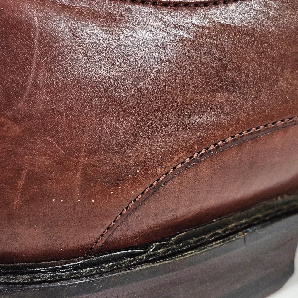 Johnston & Murphy Mens Brown Leather Apron Toe Oxford Dress Shoes Size 10M
